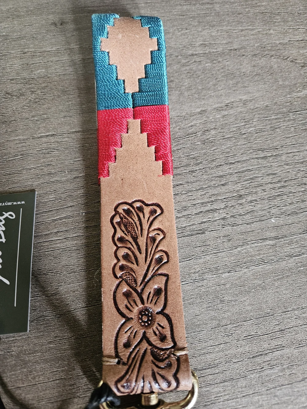 Myra Bag Turquoise & Red & White Embroidered Leather Key Fob Wristlet - NWT